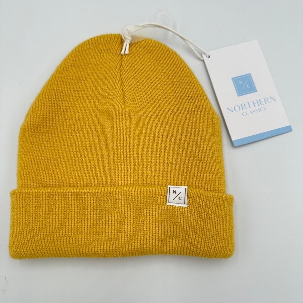 Northern Classics Kids Mustard Yellow Knit Beanie Hat 9M-3Y Retro Streetwear NWT